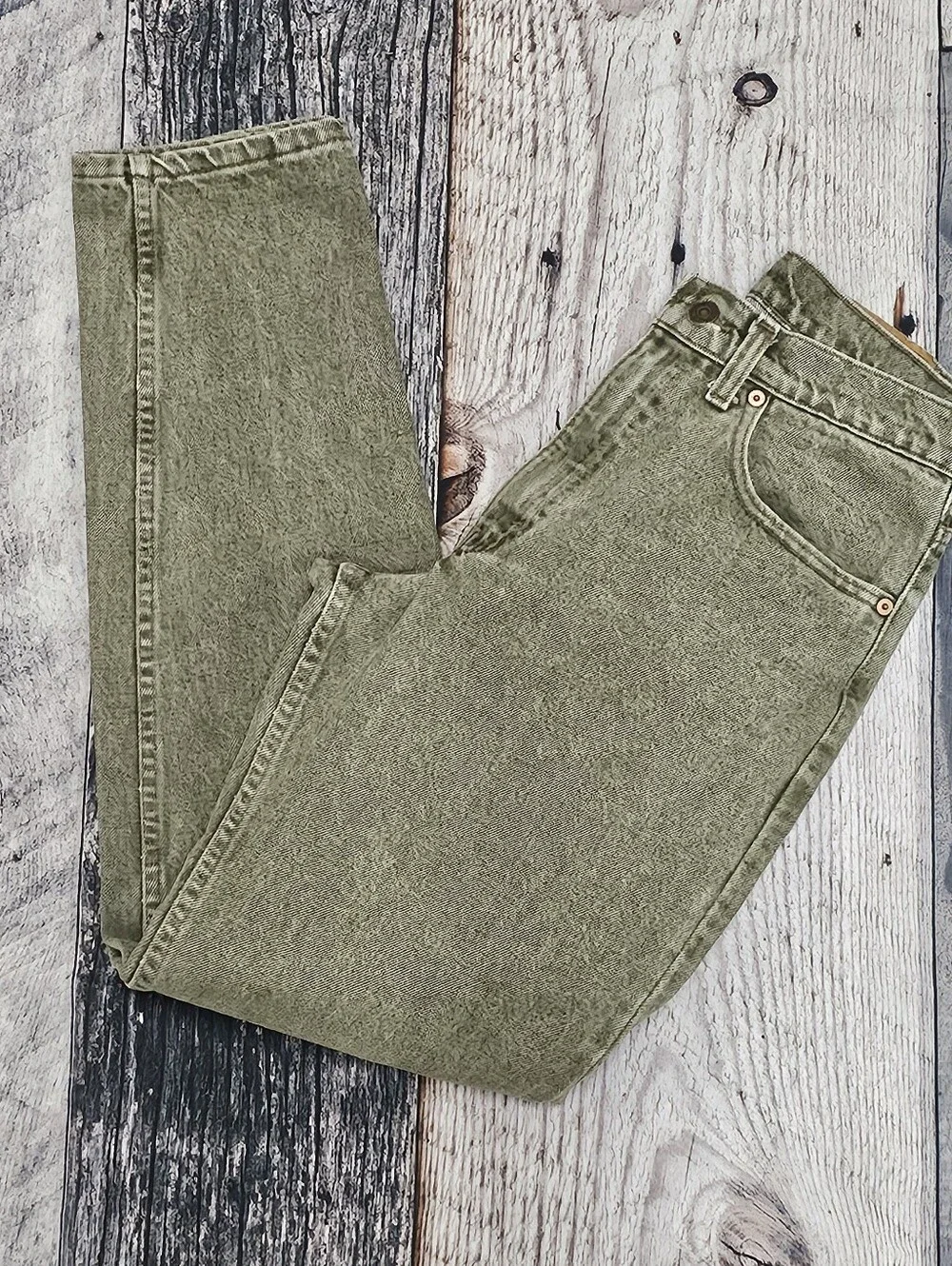 Vintage Levi's 90s Made In USA 550 Green Acid Wash Tapered Slim Jeans Size 31x34